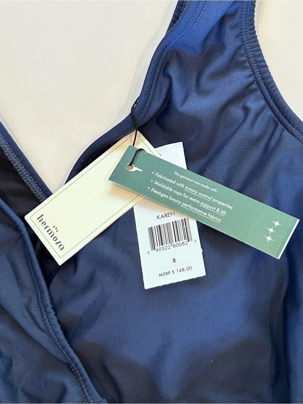 Hermoza Karen Navy Blue One-Piece V-neck Wrap Side Tie Swimsuit Women’s 8 NEW - Picture 13 of 16